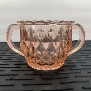Vintage Jeannette Glass pink depression “Windsor Pink” glass sugar bowl